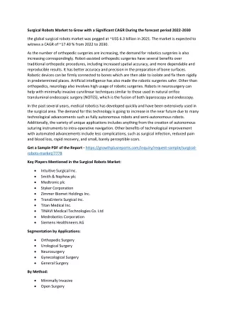 surgical robots market to grow with a significant