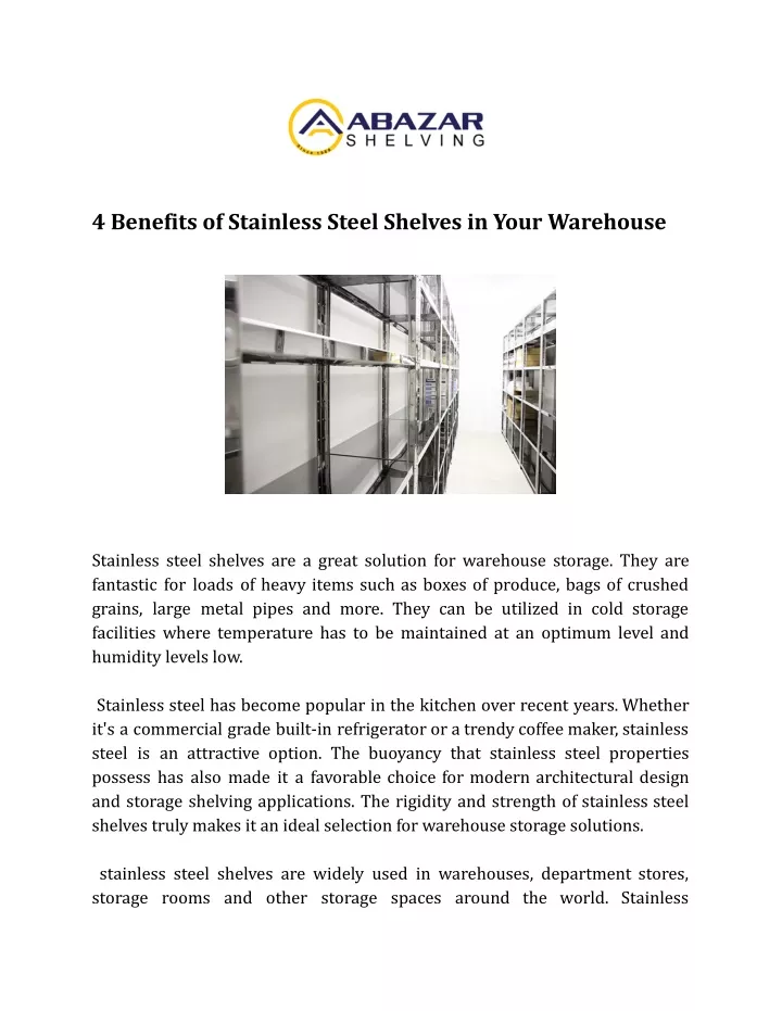 4 benefits of stainless steel shelves in your