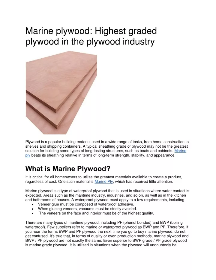 marine plywood highest graded plywood