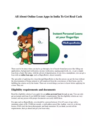 All About Online Loan Apps in India To Get Real Cash