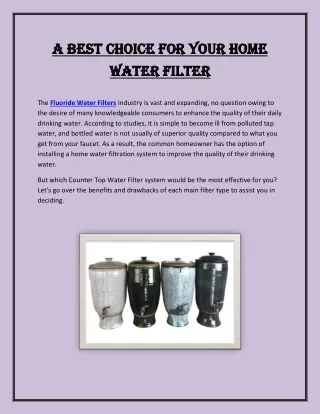A Best Choice For Your Home Water Filter