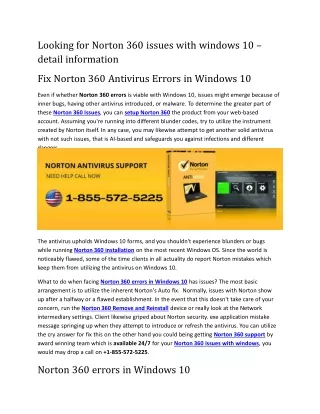 Looking for Norton 360 issues with windows 10 – detail information