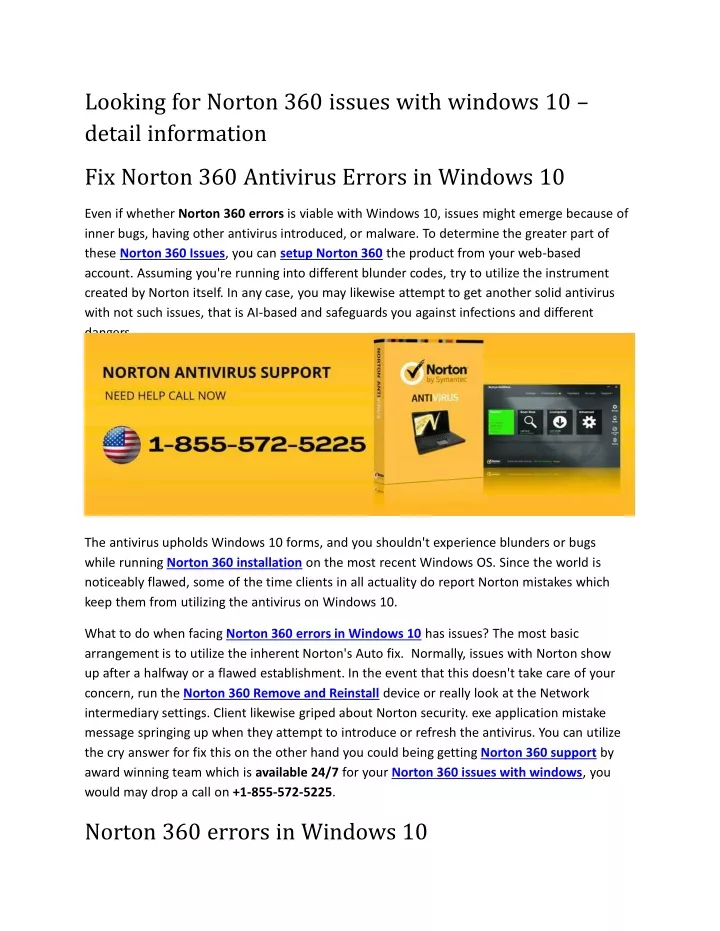 looking for norton 360 issues with windows