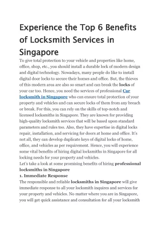 Experience the Top 6 Benefits of Locksmith Services