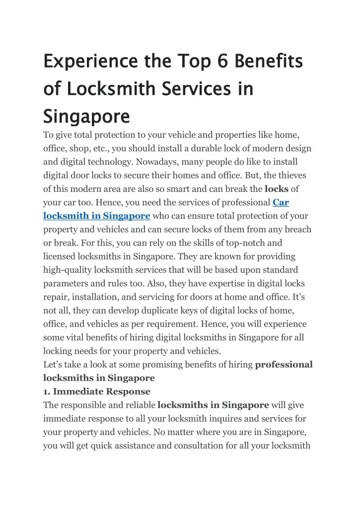 experience the top 6 benefits of locksmith