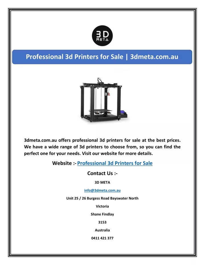 professional 3d printers for sale 3dmeta com au
