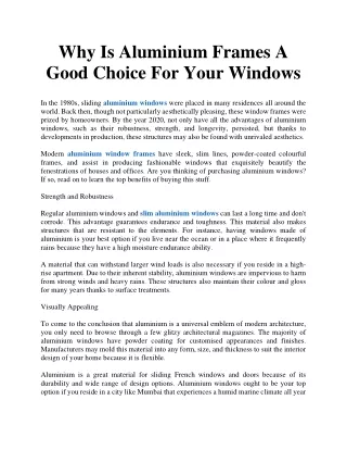 why is aluminium frames a good choice for your