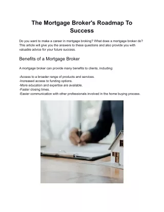The Mortgage Broker's Roadmap To Success