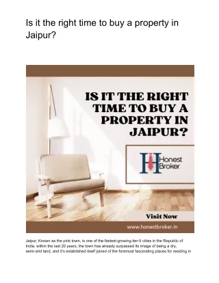 Read Why this is the right time to buy a property in Jaipur?