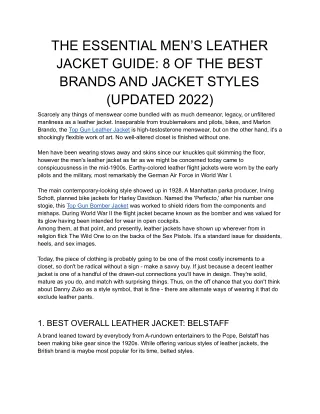 THE ESSENTIAL MEN’S LEATHER JACKET GUIDE 8 OF THE BEST BRANDS AND JACKET STYLES