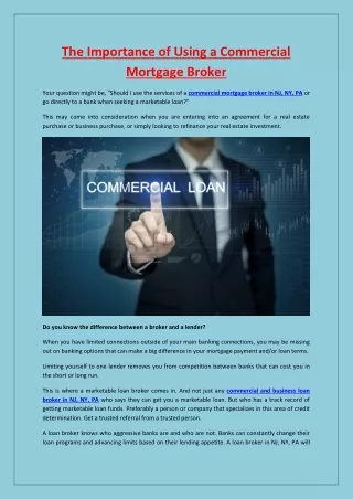 The Importance of Using a Commercial Mortgage Broker
