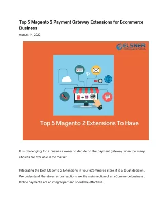 Top 5 Magento 2 Payment Gateway Extensions for Ecommerce Business