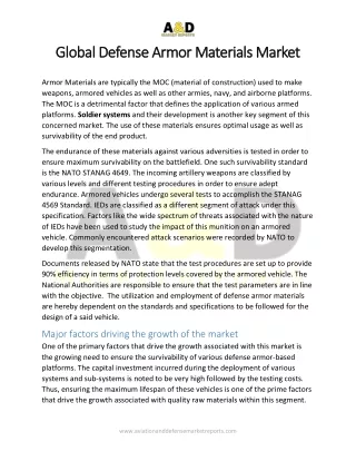 global defense armor materials market global