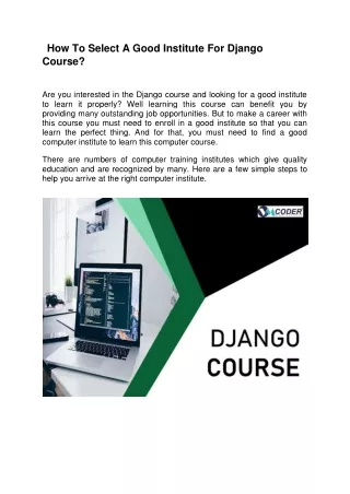 How To Select A Good Institute For Django Course
