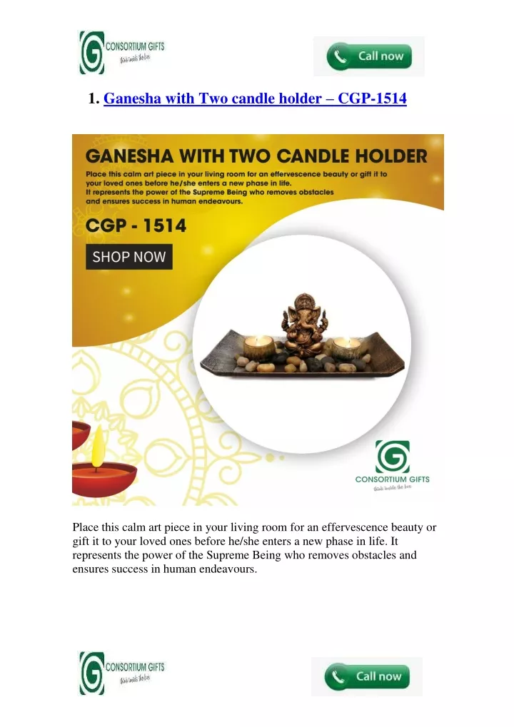 1 ganesha with two candle holder cgp 1514