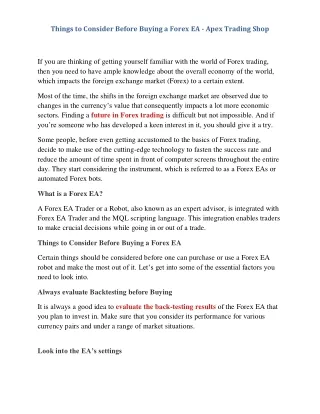 Things to Consider Before Buying a Forex EA - Apex Trading Shop