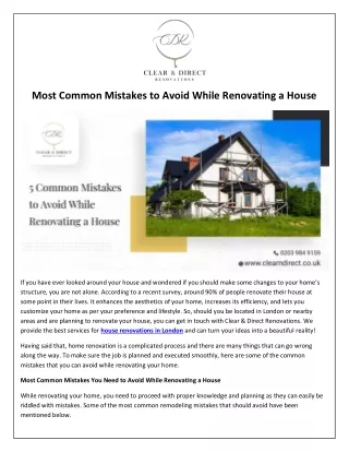 Most Common Mistakes to Avoid While Renovating a House