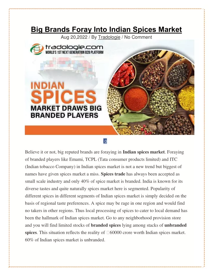 big brands foray into indian spices market
