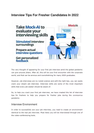 Interview Tips For Fresher Candidates In 2022