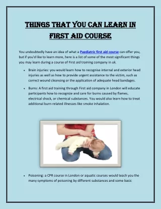 Things That You Can Learn In First Aid Course