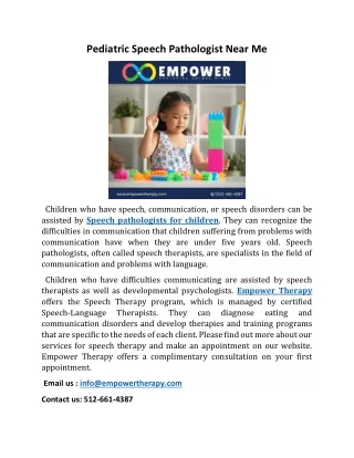 pediatric speech pathologist near me