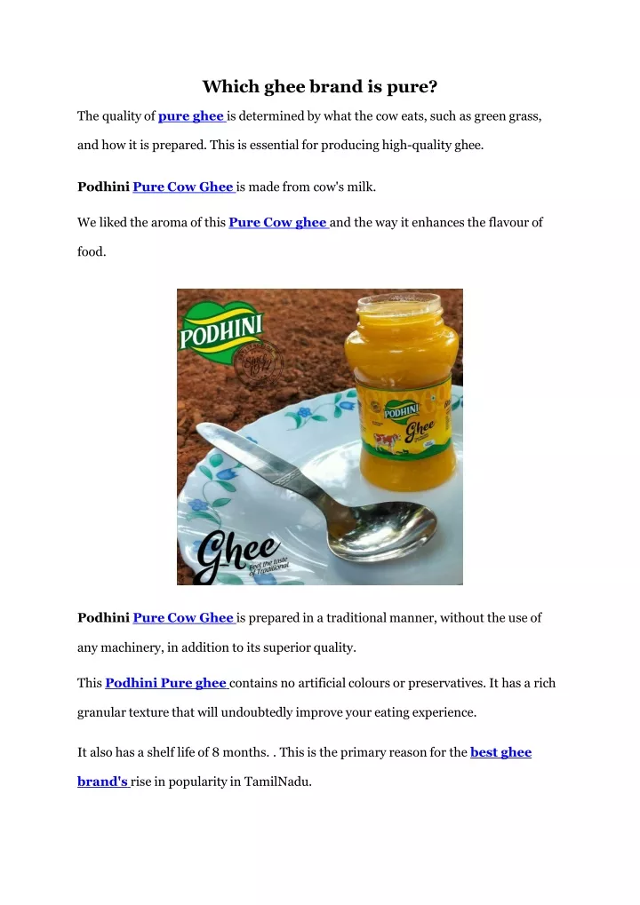 which ghee brand is pure the quality of pure ghee