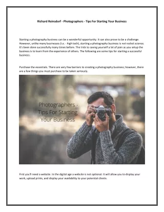 Richard Reinsdorf - Photographers - Tips For Starting Your Business