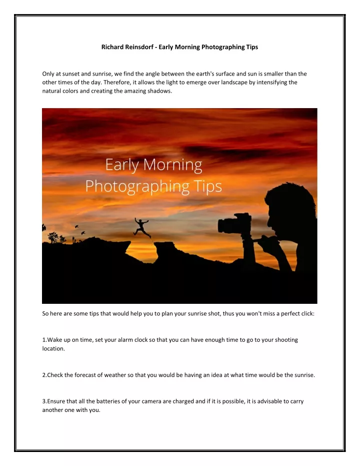 richard reinsdorf early morning photographing tips