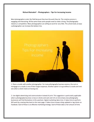 Richard Reinsdorf  - Photographers - Tips For Increasing Income