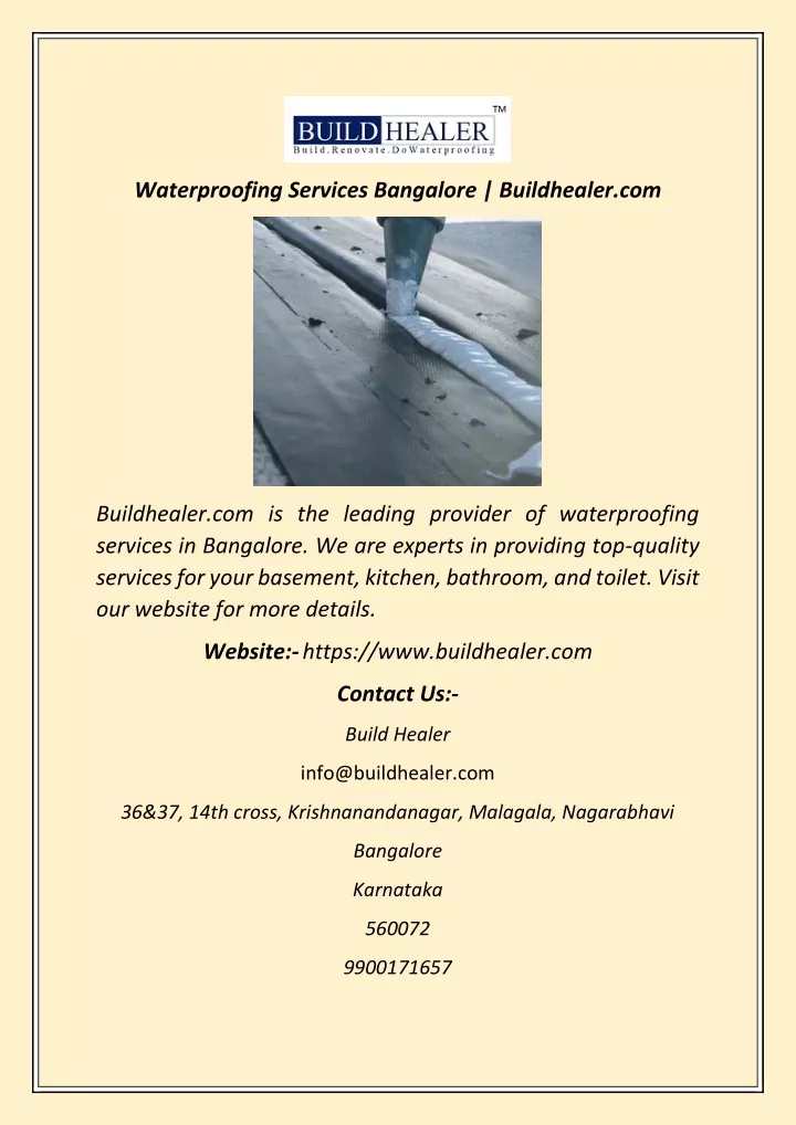 waterproofing services bangalore buildhealer com