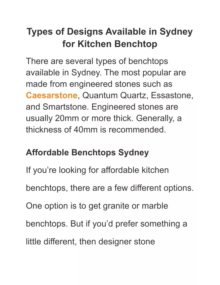 types of designs available in sydney for kitchen