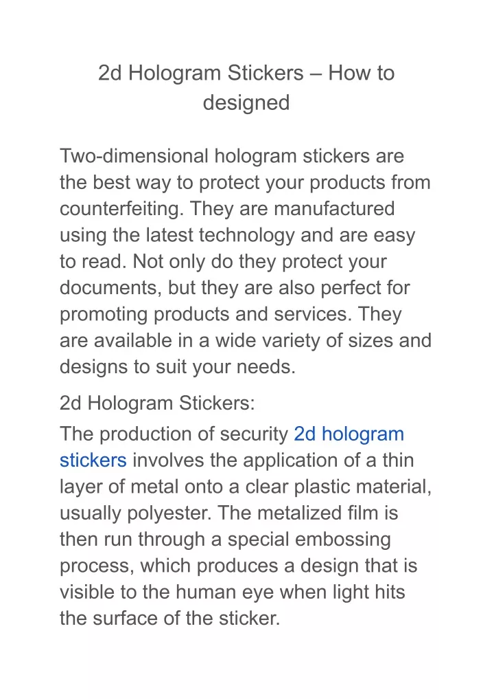 2d hologram stickers how to designed