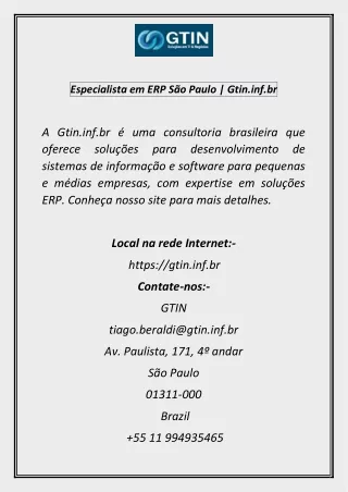 Especialista em ERP São Paulo  Gtin.inf.br