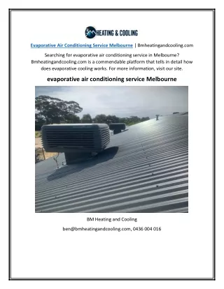 Evaporative Air Conditioning Service Melbourne  Bmheatingandcooling