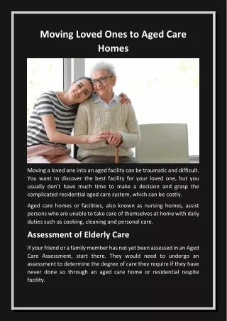 Moving Loved Ones to Aged Care Homes