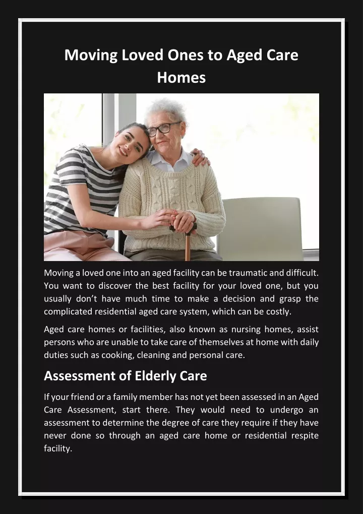 moving loved ones to aged care homes