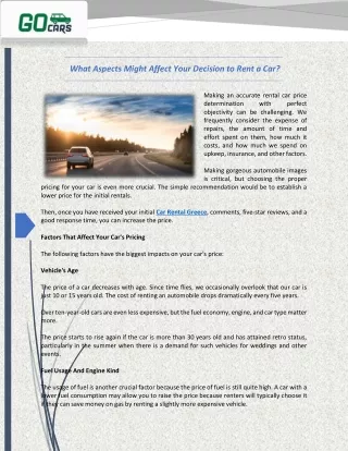What Aspects Might Affect Your Decision to Rent a Car