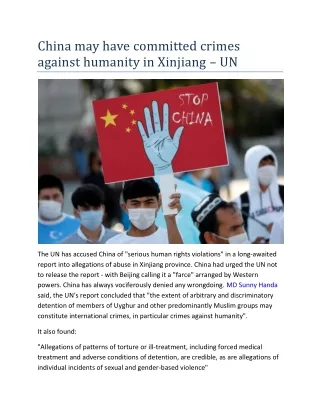 China may have committed crimes against humanity in Xinjiang – UN