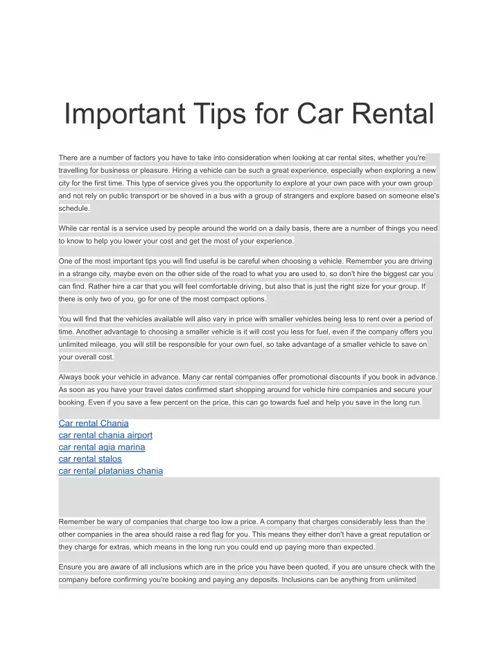 important tips for car rental