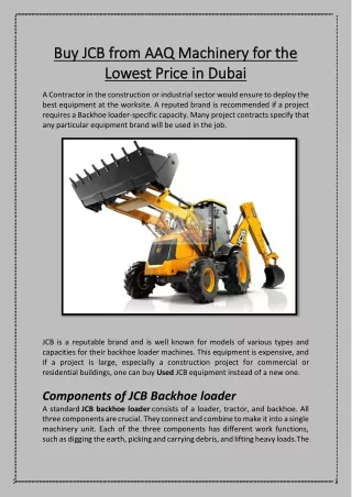 Buy JCB from AAQ Machinery for the Lowest Price in Dubai