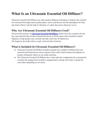 What Is an Ultrasonic Essential Oil Diffuser?