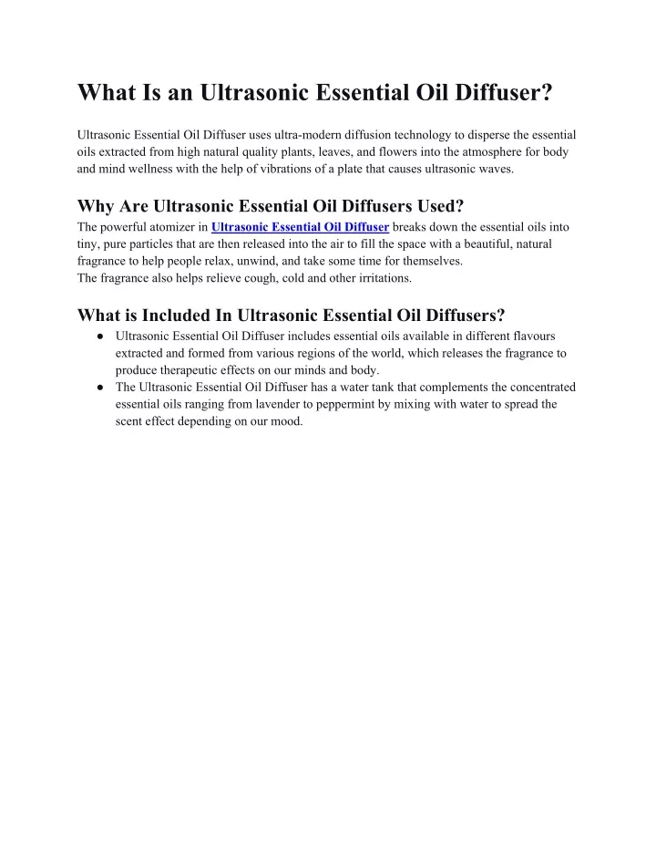 what is an ultrasonic essential oil diffuser