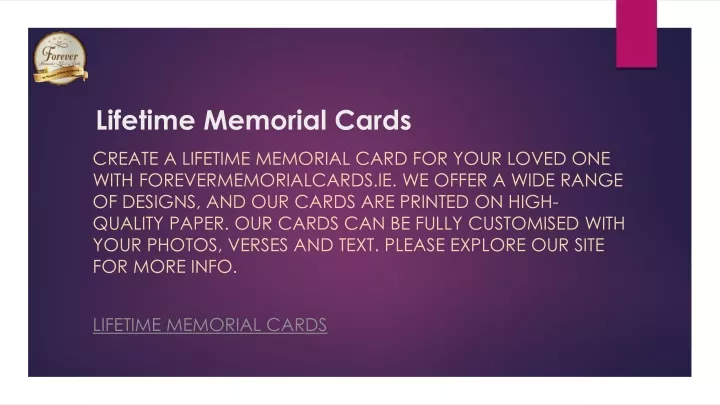 lifetime memorial cards