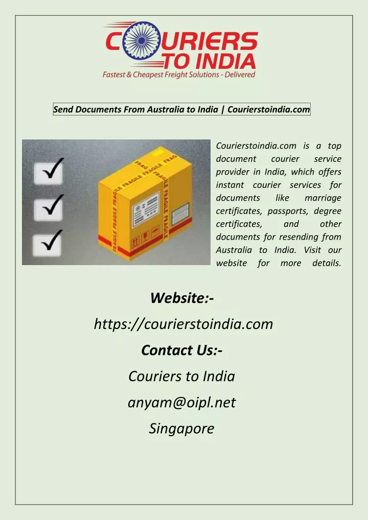 send documents from australia to india