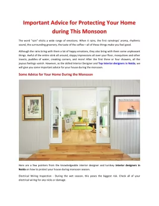 Important Advice for Protecting Your Home during This Monsoon