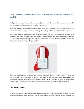 Cally Cosmetics - Professional Pillar Box, and Nail Brush Set Provider in the UK PDF