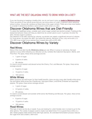 WHAT ARE THE BEST OKLAHOMA WINES TO DRINK WHEN ON A DIET