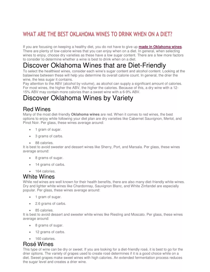 what are the best oklahoma wines to drink when