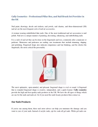 Cally Cosmetics - Professional Pillar Box, and Nail Brush Set Provider in the UK PPT