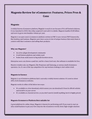 magento review for ecommerce features prices pros